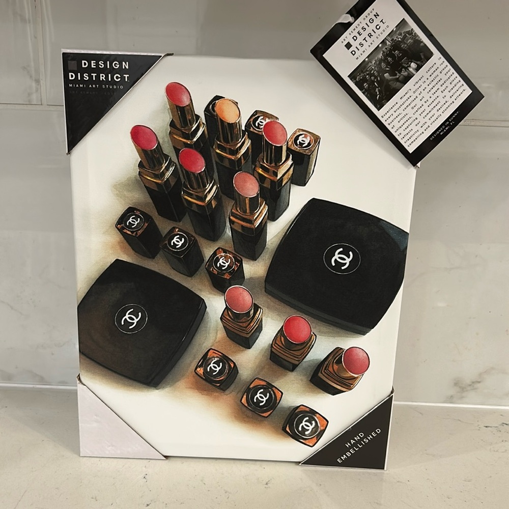 Design district Miami art studio Chanel Makeup wall art .  Lipstick and blush